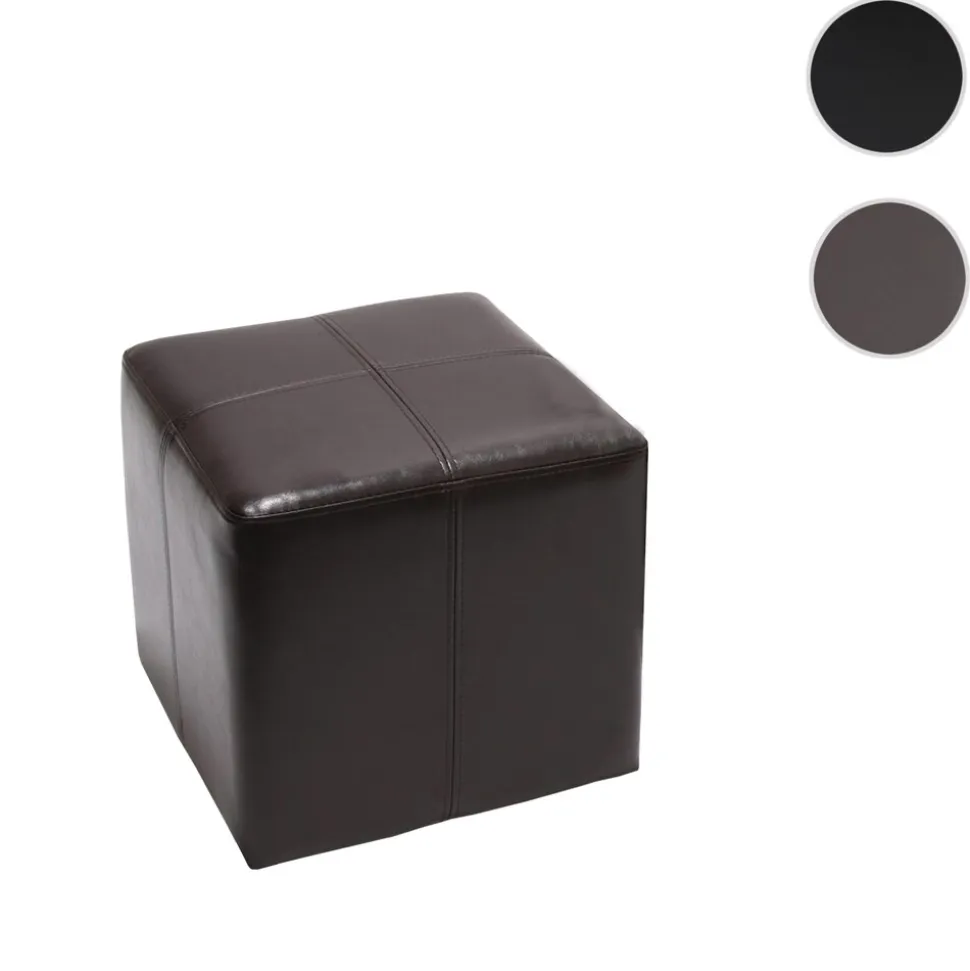 2er-Set Sitzhocker Carrara, Leder + Kunstleder, 36x36x36cm MVG-zertifiziert ~ braun