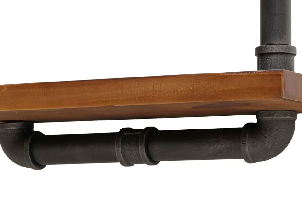 2er-Set Wandregal MCW-N29, Hängeregal Regal Bücherregal, 3D-Struktur Industrial Stahl Massiv-Holz 29x45x25cm ~ braun