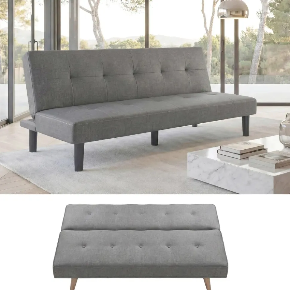 3er-Sofa MCW-G11, Couch Schlafsofa Gästebett Bettsofa Klappsofa, Schlaffunktion 195cm ~ Stoff/Textil, grau