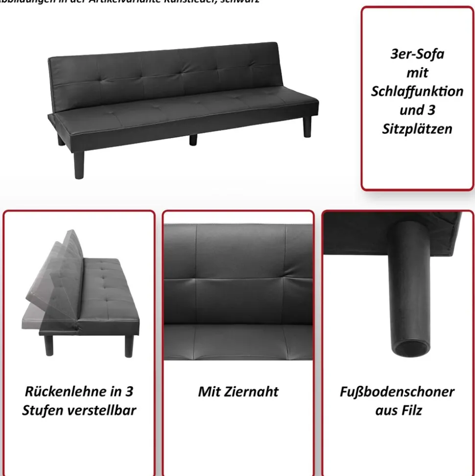 3er-Sofa MCW-G11, Couch Schlafsofa Gästebett Bettsofa Klappsofa, Schlaffunktion 195cm ~ Stoff/Textil, grau
