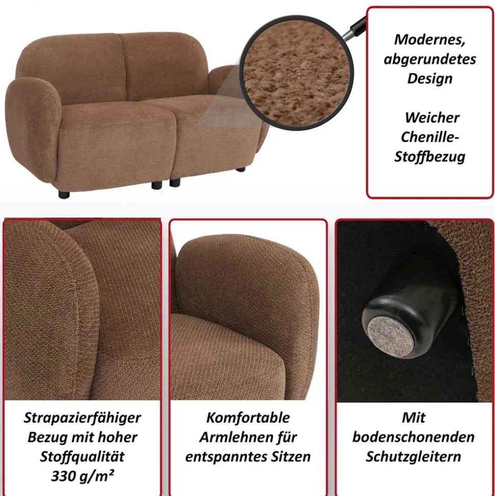 2er-Sofa MCW-P33, 2-Sitzer Couch Loungesofa, Stoff/Textil Chenille (330 g/m²) Öko-Tex ~ hellgrau