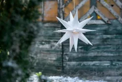 2er Sparset Weihnachtssterne LED Dekosterne 25cm Weiss für AUSSEN Kabel mit Trafo 3D Stern 18 Zackig Leuchtstern Weihnachtslicht Winterbeleuchtung 3D Stern Weihnachtslicht