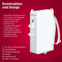 Etikettendrucker Etikettiergerät Beschriftungsgerät selbstklebend Labeldrucker Kabelloser Mini Label Printer mit iOS Android, Zuhause Büro Bluetooth P22 weiß