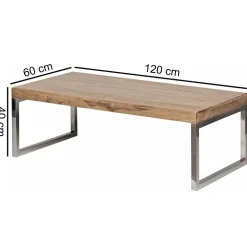 KADIMA DESIGN Couchtisch ISEN: Massivholz, Chromfüße, 120x40x60 cm, handgefertigt, Sheesham/Akazie.