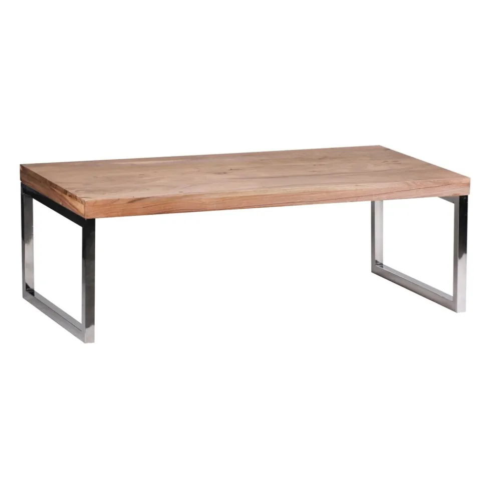 KADIMA DESIGN Couchtisch ISEN: Massivholz, Chromfüße, 120x40x60 cm, handgefertigt, Sheesham/Akazie.