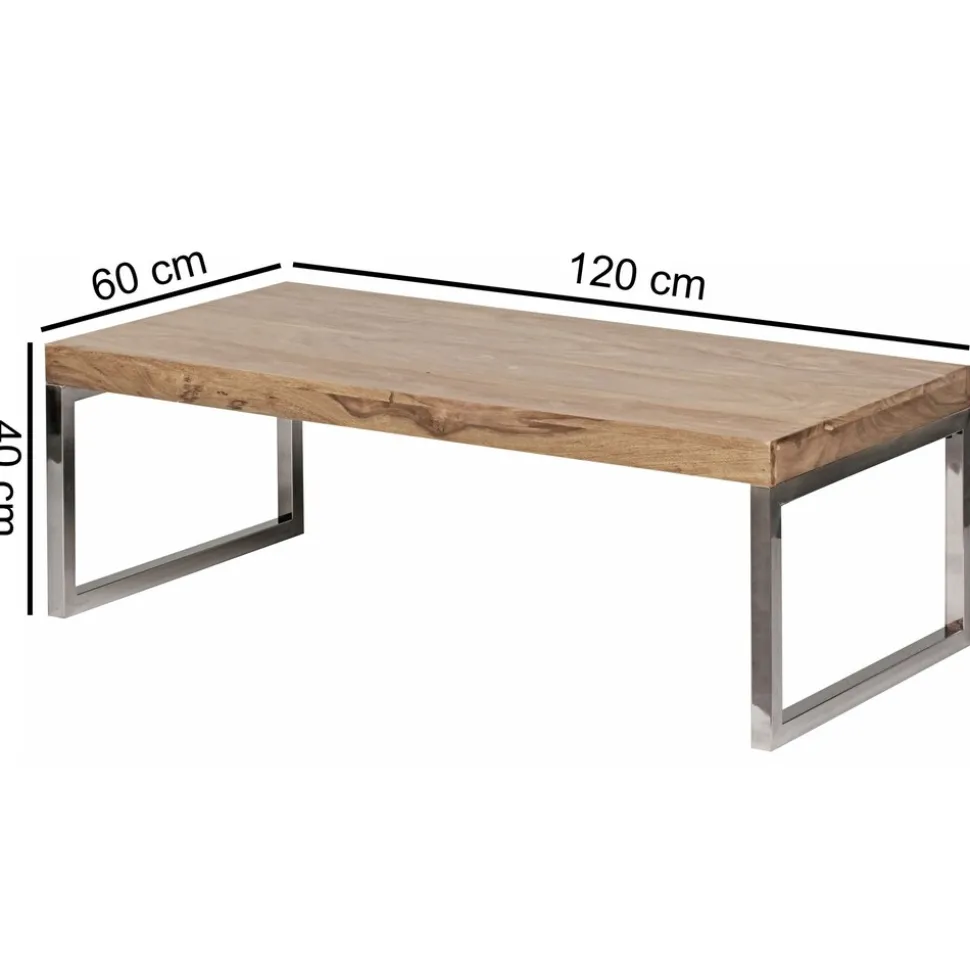 KADIMA DESIGN Couchtisch ISEN: Massivholz, Chromfüße, 120x40x60 cm, handgefertigt, Sheesham/Akazie.