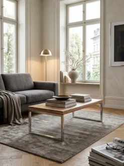 KADIMA DESIGN Couchtisch ISEN: Massivholz, Chromfüße, 120x40x60 cm, handgefertigt, Sheesham/Akazie.