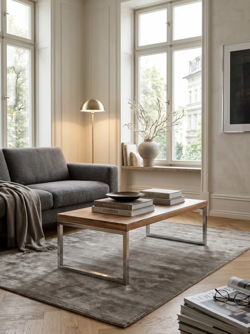 KADIMA DESIGN Couchtisch ISEN: Massivholz, Chromfüße, 120x40x60 cm, handgefertigt, Sheesham/Akazie.