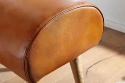 KADIMA DESIGN Echtleder Sitzhocker aus Massivholz, Braun, 45x53x40 cm, 120 kg Belastbarkeit.