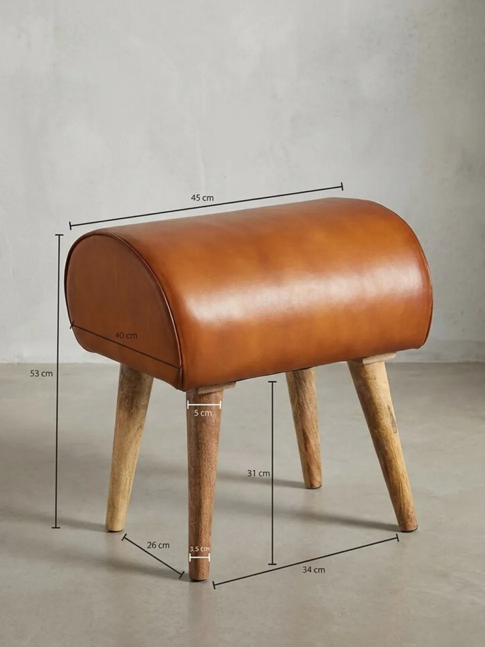 KADIMA DESIGN Echtleder Sitzhocker aus Massivholz, Braun, 45x53x40 cm, 120 kg Belastbarkeit.