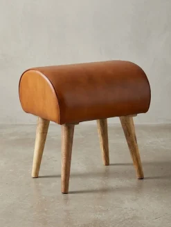 KADIMA DESIGN Echtleder Sitzhocker aus Massivholz, Braun, 45x53x40 cm, 120 kg Belastbarkeit.