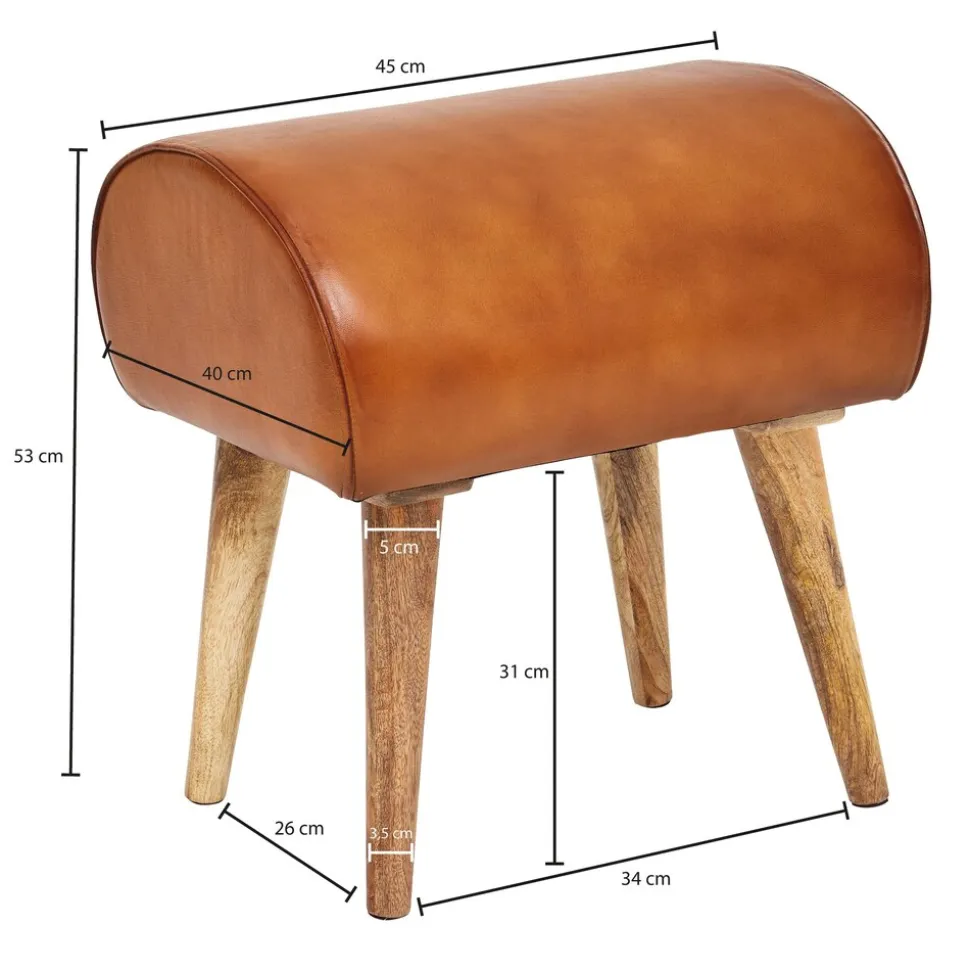 KADIMA DESIGN Echtleder Sitzhocker aus Massivholz, Braun, 45x53x40 cm, 120 kg Belastbarkeit.