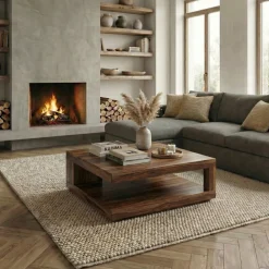 KADIMA DESIGN Sheesham Wohnzimmertisch Massiv, Quadratisch, 90x90 cm, Einzigartiges Unikat