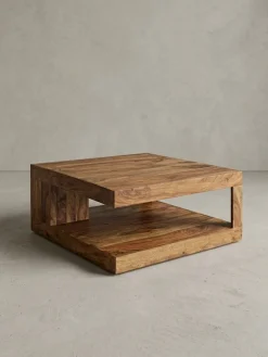 KADIMA DESIGN Sheesham Wohnzimmertisch Massiv, Quadratisch, 90x90 cm, Einzigartiges Unikat