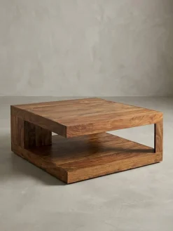 KADIMA DESIGN Sheesham Wohnzimmertisch Massiv, Quadratisch, 90x90 cm, Einzigartiges Unikat