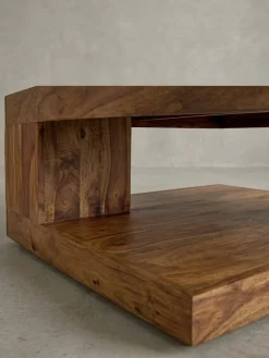 KADIMA DESIGN Sheesham Wohnzimmertisch Massiv, Quadratisch, 90x90 cm, Einzigartiges Unikat