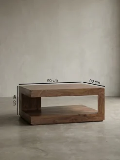 KADIMA DESIGN Sheesham Wohnzimmertisch Massiv, Quadratisch, 90x90 cm, Einzigartiges Unikat