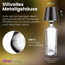 LED Flaschenlampe Bottle Light V2442 – Dimmbare Deko-Leuchte mit 3 Lichtfarben und TOUCH-Funktion für Innen & Außen schwarz