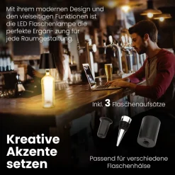 LED Flaschenlampe Bottle Light V2442 – Dimmbare Deko-Leuchte mit 3 Lichtfarben und TOUCH-Funktion für Innen & Außen schwarz