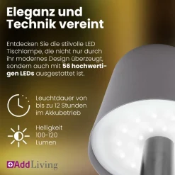 LED Flaschenlampe Bottle Light V2442 – Dimmbare Deko-Leuchte mit 3 Lichtfarben und TOUCH-Funktion für Innen & Außen grau