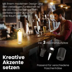 LED Flaschenlampe Bottle Light V2442 – Dimmbare Deko-Leuchte mit 3 Lichtfarben und TOUCH-Funktion für Innen & Außen grau