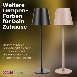 LED Tischleuchte FASHION dimmbar mit Touch Funktion 3 Lichtfarben IP44 12h Akku weiß