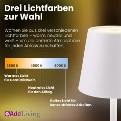 LED Tischleuchte FASHION dimmbar mit Touch Funktion 3 Lichtfarben IP44 12h Akku weiß