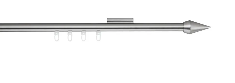 Ondeco Gardinenstange auf Maß Innenlauf 20mm Kegel 1-lauf Deckenträger 1,1cm mit Gleiter Farbe: Edelstahl-Optik, Größe: 100cm