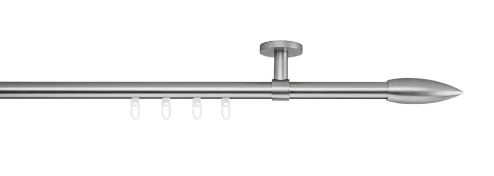 Ondeco Gardinenstange auf Maß Innenlauf 20mm Patrone 1-lauf Deckenträger 4cm mit Gleiter Farbe: Edelstahl-Optik, Größe: 100cm