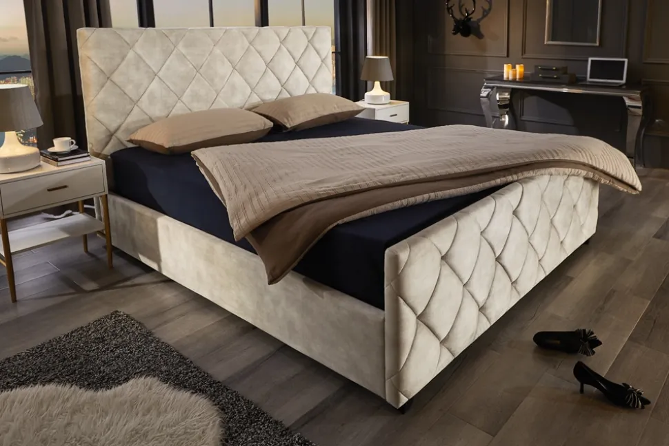 riess-ambiente Boxbett ELYSIUM 180x200cm champagner beige Samt mit Stauraum