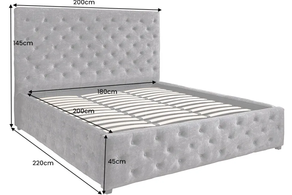 riess-ambiente Boxbett PARIS 180x200cm grau Samt mit Stauraum inkl. Matratze und Topper