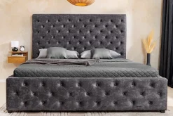 riess-ambiente Boxbett PARIS 180x200cm grau Samt mit Stauraum inkl. Matratze und Topper