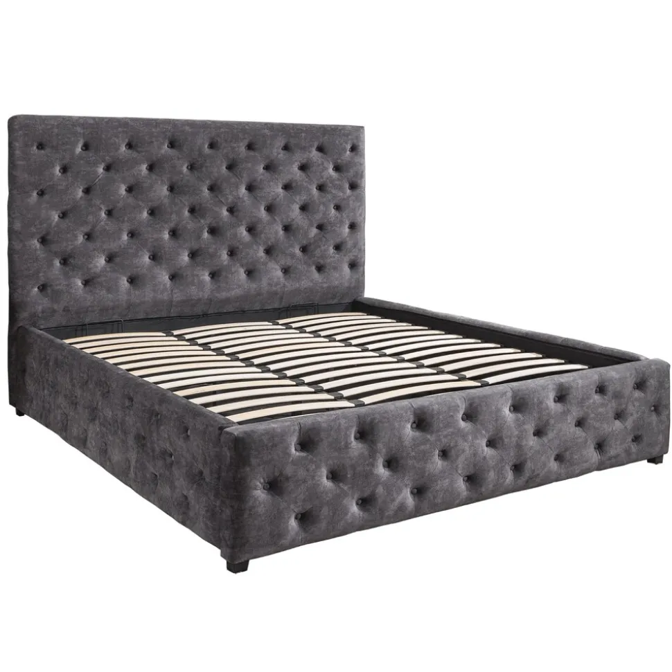 riess-ambiente Boxbett PARIS 180x200cm grau Samt mit Stauraum inkl. Matratze und Topper