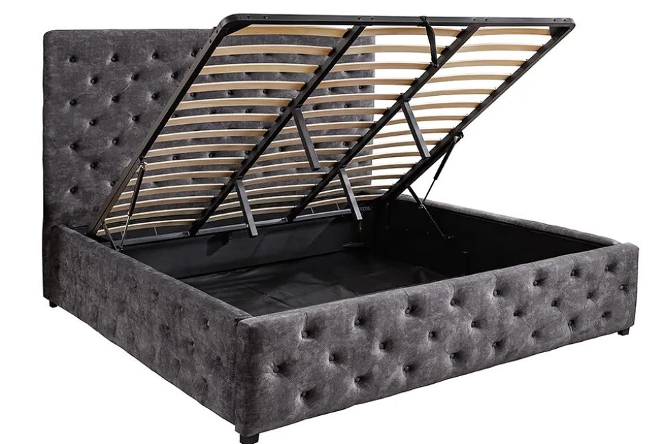 riess-ambiente Boxbett PARIS 180x200cm grau Samt mit Stauraum inkl. Matratze und Topper