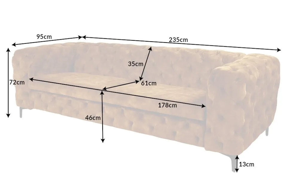 riess-ambiente Chesterfield Sofa MODERN BAROCK 235cm senfgelb Samt 3-Sitzer Couch Federkern