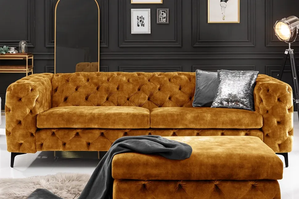 riess-ambiente Chesterfield Sofa MODERN BAROCK 235cm senfgelb Samt 3-Sitzer Couch Federkern