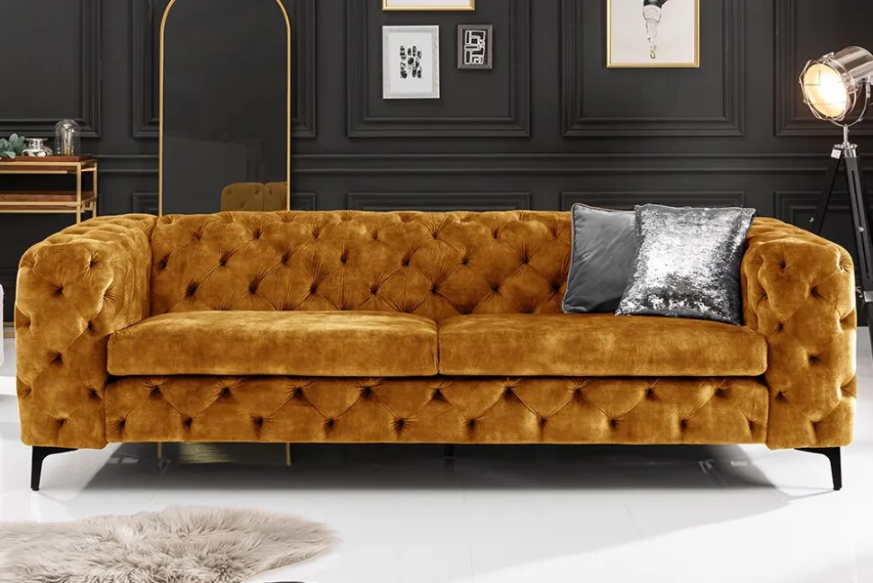 riess-ambiente Chesterfield Sofa MODERN BAROCK 235cm senfgelb Samt 3-Sitzer Couch Federkern
