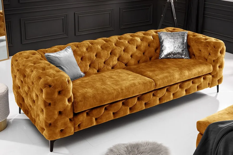 riess-ambiente Chesterfield Sofa MODERN BAROCK 235cm senfgelb Samt 3-Sitzer Couch Federkern