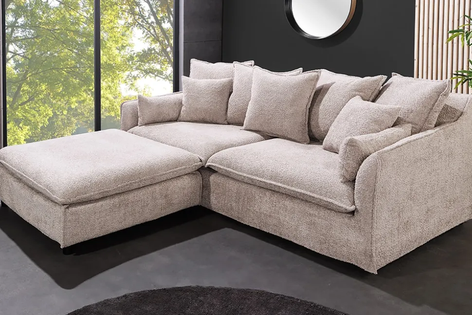 riess-ambiente Hocker HEAVEN - groß 100cm champagner beige Bouclé Polsterhocker Federkern pflegeleicht