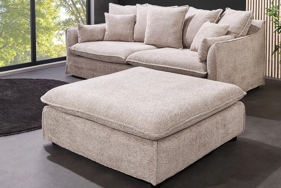 riess-ambiente Hocker HEAVEN - groß 100cm champagner beige Bouclé Polsterhocker Federkern pflegeleicht