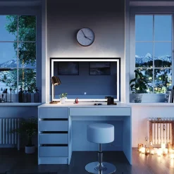 Schminktisch Sherry weiß hochglanz Frisiertisch LED Spiegel 5 Schubladen Kommode Hocker Vicco