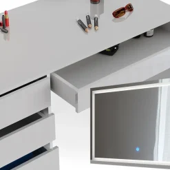 Schminktisch Sherry weiß hochglanz Frisiertisch LED Spiegel 5 Schubladen Kommode Hocker Vicco