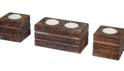 2-1-1 Set Teelichtständer Tolve, Teelichthalter, Shabby-Look Vintage ~ braun