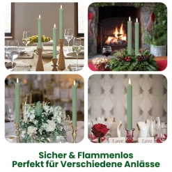 Star LED Kerzen Set (2 Stück) - Stabkerzen aus Echtwachs mit flackernder Flamme, warmweißem Licht, Timer-Funktion, batteriebetrieben (Batterien Nicht Ink.) - für den Innenbereich