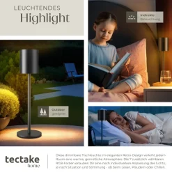 tectake® Akku-Tischlampe, Modernes Design, LED, 5 W, Touchpanel, inkl. Ladekabel, 10 x 37 cm
