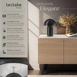 tectake® Akku-Tischlampe, Retro-Pilzdesign im 70er-Jahre-Stil, indirektes Licht, Touchschalter, inkl. Ladekabel, 25 x 34 cm