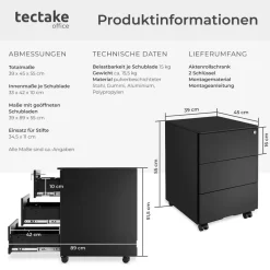 tectake® Aktenrollschrank, aus pulverbeschichtetem Stahl, herausnehmbarer Einsatz für Büroutensilien, 39 x 45 x 55 cm