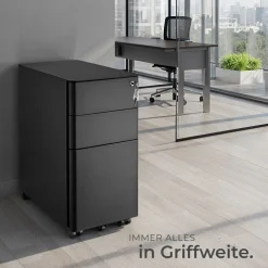 tectake® Aktenrollschrank, aus pulverbeschichtetem Stahl, herausnehmbarer Einsatz für Schreibutensilien, 30 x 50 x 59,5 cm