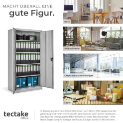 tectake® Aktenschrank, aus pulverbeschichtetem Stahl, 4 höhenverstellbare Einlegeböden, 180 x 80 x 40 cm