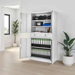 tectake® Aktenschrank, aus pulverbeschichtetem Stahl, 3 höhenverstellbare Einlegeböden, 180 x 80 x 40 cm